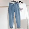 Kvinnors jeans överdimensionerade 5xl hög midja elastisk midja ankellängd harem denim byxor kvinnor enkla grundläggande lösa streetwear kvinnor byxor vaqueros