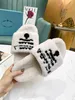 Fashion Women Fur warm slipper wool slipper pink white logo-embroidered terry cloth slides for woman platform shoes luxury design winter indoor flip flop Shoe box