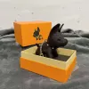 Designer dos desenhos animados animal pequeno cão criativo chaveiro acessórios chaveiro padrão de couro do plutônio carro chaveiro jóias presentes acessórios com caixa