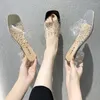 Chinelos sapatos mulher slides geléia flip flops med tamanho grande salto quadrado mules 2024 verão glitter bloco alta roma borracha