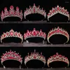 Pinzas para el cabello Barroco Vintage Color dorado Cristal rojo Tiaras nupciales Coronas Diadema de diamantes de imitación Mujeres Tocados Accesorios de boda Joyería