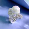 Cluster Rings Rich Lady's Happy Designer 16mm Pearl Ring med lyxig inlagd mode enkel stil