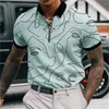 Polos masculinos camisetas Rua Polo Turndown Quarter Manga Curta Moda Casual Gráfico Rosto Humano Zipper Camisa de Verão Roupas