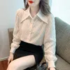 Camicette da donna Office Lady Elegante camicia monopetto Estate Casual Colletto rovesciato Linea Abbigliamento femminile Coreano Tinta unita Allentato