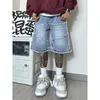 Amerikaanse High Street Heren Wijde Pijpen Denim Shorts Zomer Mode Casual Baggy Korte Jeans Mannelijke Chic Bramen Kleding 240227