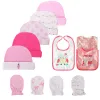 Zestawy akcesoria unisex dziecięce 06 miesięcy dziewczyna chłopiec kapelusz+rękawiczki+śliniaki zestaw zimowych bawełny miękkie nowonarodzone rekwizyty z kreskówką