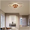 Taklampor modernt för vardagsrum cirkel guldbrun led plafon dekor sovrum lampor fixtur med fjärrkontroll RW805295002 drop dhjxk