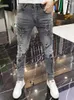 Calças de brim masculinas em linha reta graffiti homem calças primavera verão namorado magro streetwear magro zips azul cacual calças jeans longas