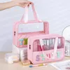 Prefabricated transparent travel makeup bag with Chenille letters STUFF patch large transparent makeup bag zippered bag with handle 240228