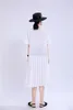 Casual Dresses Est French Style Shirt Dress 2024 Fashion Summer Short Sleeve Mid-Length Pleated Pendulum White Black Women No Belt