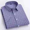 Plus Large Size 6XL 5XL 100% Cotton Mens Plaid Shirts Short Sleeve Thin Summer Luxury Standard Fit Checked Casual Shirt For Men 240219