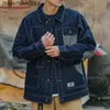 Japon mavi denim ceket adam retro gevşek dışarısı erkekler kot kargo ceket kovboy rahat rüzgar kırıcı cepler sokak giysisi katlar 240228