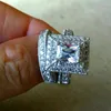 Cluster Rings 14k White Gold Vintage Promise Lab Diamond Ring Set Party Wedding Band for Women Men årsdagengagemangsmycken gåva