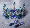 Himstory incroyable mariées surdimensionné bleu baroque couronne royale casque rétro vert strass diadème bandeaux bijoux de cheveux de mariage S95188386