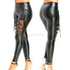 Hosen COLDKER Damen-Bleistifthose, mittlere Taille, Gothic-Punk-Schnürung, dünne Leggings, Fischnetz-Kunstlederhose, Strumpfhosen