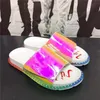 Designer Sandaler tofflor Summer Men Women Shoes Shaped Multicolor Flora Slides Gjuten fotbädd i svart tonalt gummisula med präglad logotyp vid yttersidan