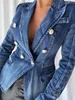 Abito da donna in denim blu Custom Made Slim Fit doppio petto Sfilata di moda Giacca da donna Blazer Guest Wear One Piece