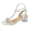 Sandálias 2024 sapatos de moda para mulheres fivela cinta mulheres vestido de verão corda cordão tornozelo-wrap senhoras de cristal