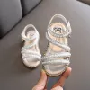 Tênis 1 2 3 4 5 6 7 8 9 10 11 12 anos moda frisado crianças prata sandálias esportivas para crianças menina verão princesa cristal sapatos de bebê