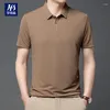 남성용 폴로 유럽 여름 의류 단색 턴 다운 고리 짧은 슬리브 통기 가능한 느슨한 버튼 티 셔츠 캐주얼 패션 탑