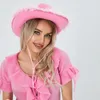 Boinas Chapéu de Cowboy para Mulheres Rosa Cowgirl Cosplay com Fluffy Feather Brim Party Holloween Chapéus