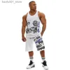 Men's Tracksuits Mens clothing Moletom summer jogging shorts set ropa top and 2 loose fitting sportswear Q240228