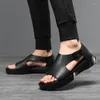 Sandalen Wit Zwart Koe Gemorst Leer Heren Platform Zomer Roam Schoenen Trendy Casual Hoge Top Jonge Mode