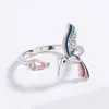 Anelli a grappolo Bellissimo anello per la moda da donna a forma di colibrì smaltato fatto a mano con apertura regolabile