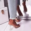スリッパ透明なPVC女性クリアクリスタルハイヒールスティレット女性の靴セクシーなポンプ夏のぞき見つま先