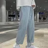 Männer Hosen 2024 Koreanische Männer Casual Lange Jeans Klassische Mann Gerade Denim Breite bein Einfarbig Taschen Taste Zipper verschluss