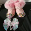 Сапоги Crystal Baby Girls Snow Boots Стояния Повзанного повязки.