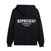 Velo quente Reprreesent hoodie designer hoodies gráfico mens mulheres representadas com capuz homens mulheres roupas designer preto cinza branco represnt roupas com capuz