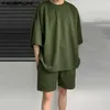 Men's Tracksuits Mens solid color 2023 summer O-neck half sleeved T-shirt elastic waist shorts loose casual mens 5XL Q240228