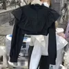 Blouses Femmes Blanc Femmes Tops Mode Col Montant À Manches Longues À Manches Longues Volants Chemises Douces 2024 Blusas Mujer De Moda Chemisier Causal Coréen