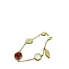 Designer-Schmuck, Luxus-Armband, Gliederkette, VanCA, vierblättriges Kleeblatt, fünf Blumen-Armband für Damen, hochwertiges Marienkäfer-Armband aus 18 Karat Roségold mit Titanstahlbeschichtung