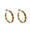 Hoop Earrings Fashion Jewelry 925 Silver Needle High Quality Copper Green Glass Gold Color For Women Girl Senior Sense 2024