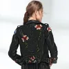 Jackor Kvinnor Floral Print broderi Faux Soft Leather Jackla Coat TurnDown Collar Female Pu Motorcykel svart punk ytterkläder