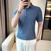 Polos męski 2024 Summer Ice Silk High Bounce Lapel bez pokonania Tra-T-shirt Solid Kolor Slim Short Sleeve Polo Shirt Blue Homem M-4xl