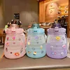 Cute Girls Water Bottle with Stickers Straw Big Belly Cup 1500ml Sports for Jug Children Female Kettle Strap 211122294x