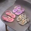 Sneakers ULKNN Sandals For Girl's AntiSlippery Beach Beading Shoes Babay Pink Gorld Bowknot Sandlies Rhinestone Purple Sandals For Baby