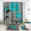Shower Curtains 4 Pcs Toilet Lid Cover And Bathroom Mat Set Accessories Curtain Sets With Non Slip Rugs