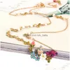 Chaînes Mode Émail Glaze Threensional Blue Tit Bird Daisy Fleur Rose Collier Branche Courte Chaîne Femelle Bijoux Drop Livraison NE Dh9MT