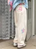 Houzhou kawaii japońska gwiazda beżowe spodnie kobiety preppy koreański styl urocze szerokie spodnie nogi żeńskie swobodne słodkie dres dziewczyny 240222