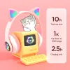 Headphones Qearfun Flash Light Cute Cat Ear Headphones Wireless with Mic Can close LED Kids Girl Stereo Phone Music Bluetooth Headset Gamer