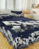 Falda de cama con flores blancas y azules, colcha ajustada elástica con fundas de almohada, Funda protectora para colchón, juego de sábanas