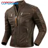 Veste en cuir naturel pour hommes première couche en cuir de veau col montant veste de moto rétro veste en peau de vache marron vêtements de motard pour hommes 240228