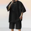 Man Fashion Jacquard Plaid Tracksuit Spring Summer Casual Mens Two Piece Set Short Sleeve O Neck Shirt Shorts Suit 240220
