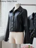 Kurtki Chic Button Design Kurtka Kolejna Koreańska moda przycięta sztuczna skórzana płaszcz Kobieta rowerowa Y2K Streetwear Kurtka 2022 Zima