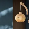 Wall Lamp Rattan Sconce Farmhouse Woven With Wooden Base Shade For Home Dining Room