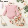 Kleider Prowow 018M Frühling Herbst Baby Mädchen Kleidung Set Voll Body + Floral Gedruckt Bogen Hosenträger Röcke + Stirnband Neugeborenen Kleider Anzug